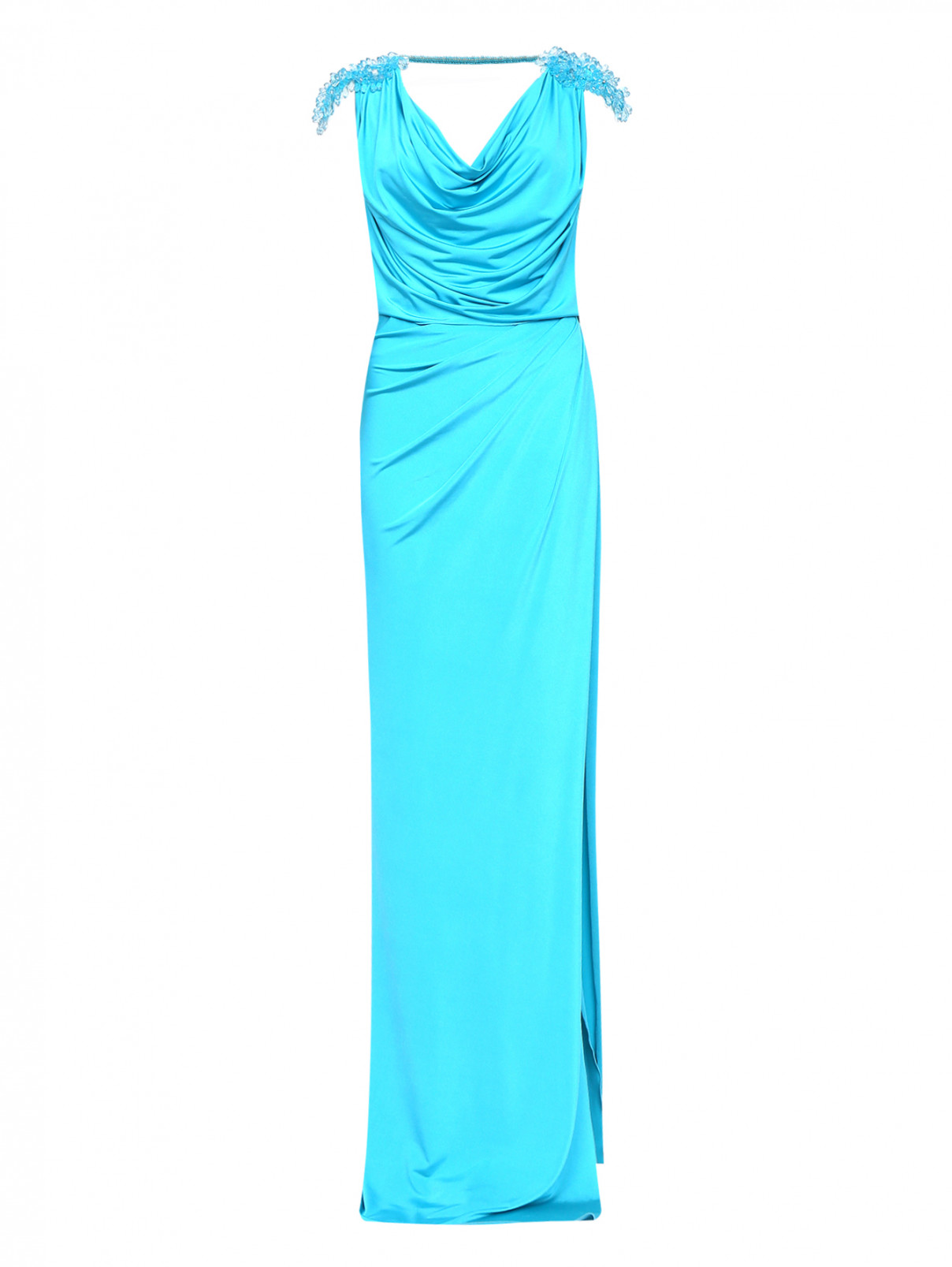 Платье-макси декорированное камнями VELOUDAKIS  –  Общий вид  – Цвет:  Синий