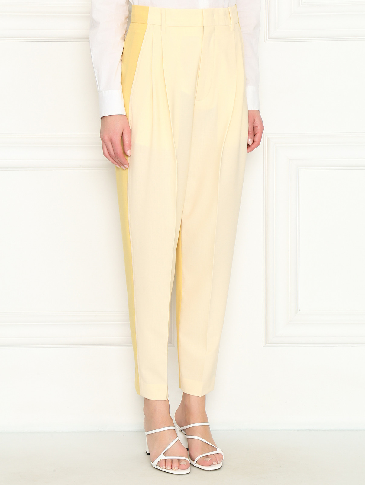 Укороченные брюки из смешанной шерсти с карманами Erika Cavallini  –  МодельВерхНиз  – Цвет:  Желтый