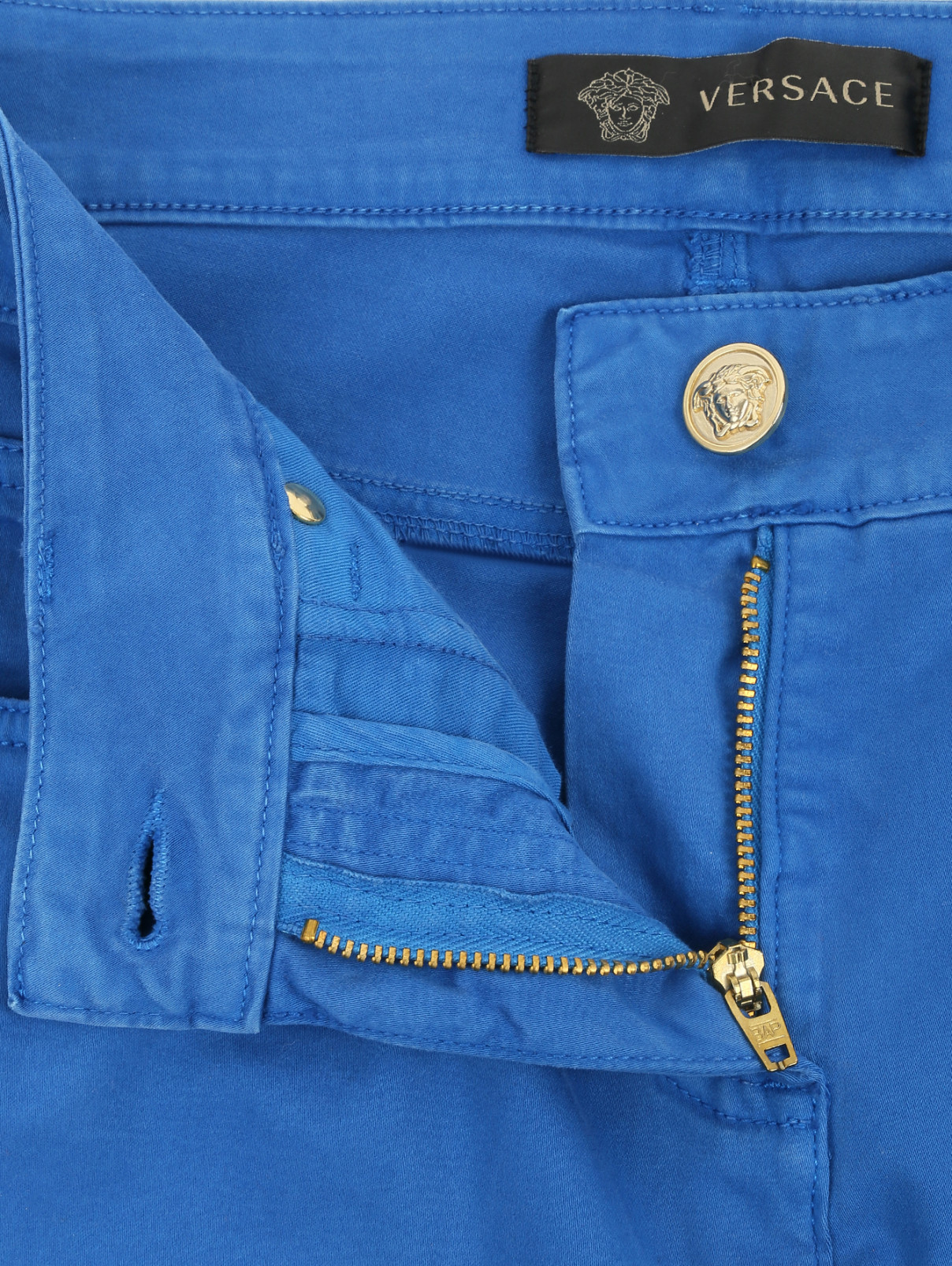 Брюки прямого кроя из смешанного хлопка Versace 1969  –  Деталь  – Цвет:  Синий