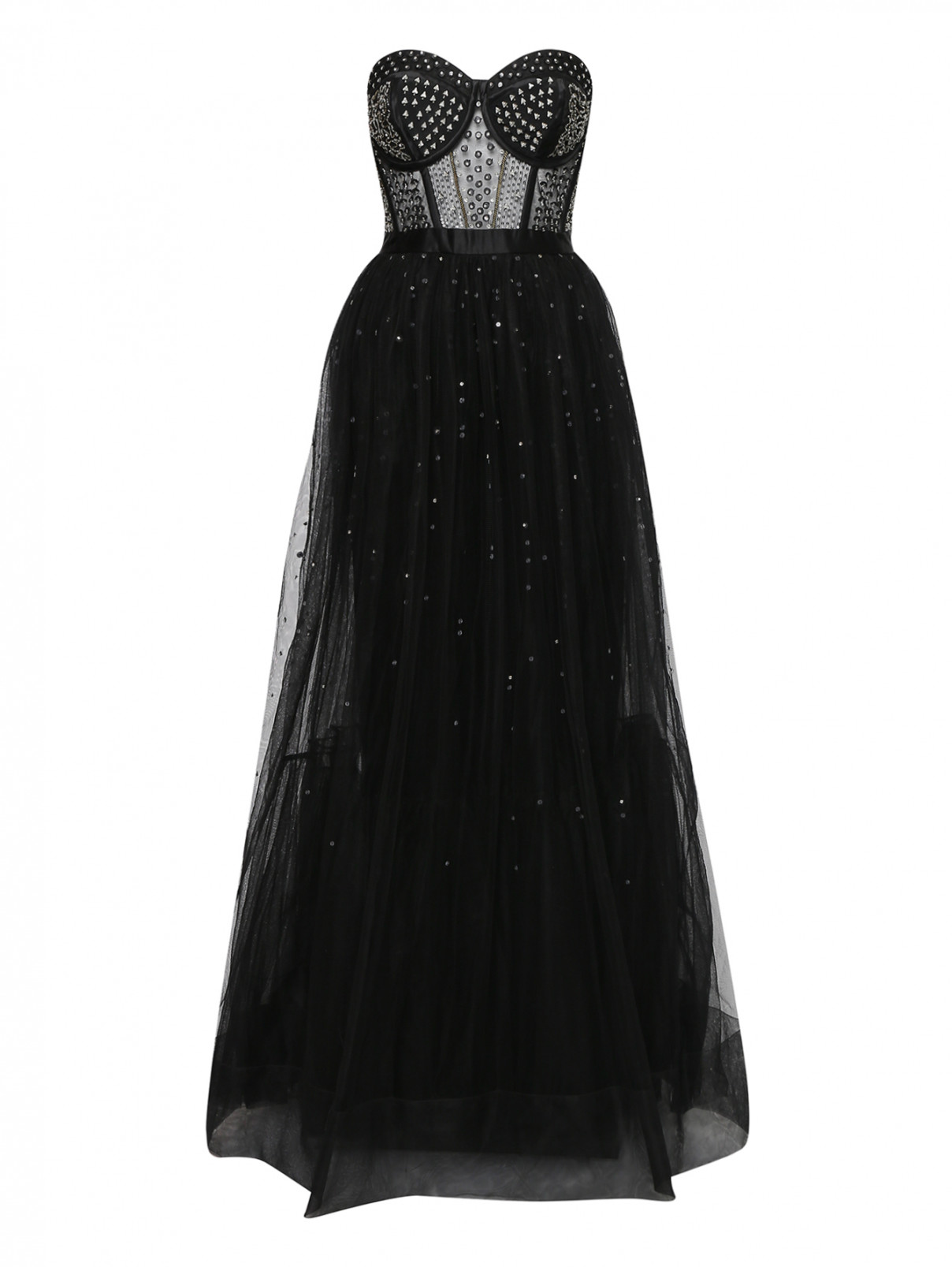 Платье из сетки декорированое стразами Temperley London  –  Общий вид  – Цвет:  Черный