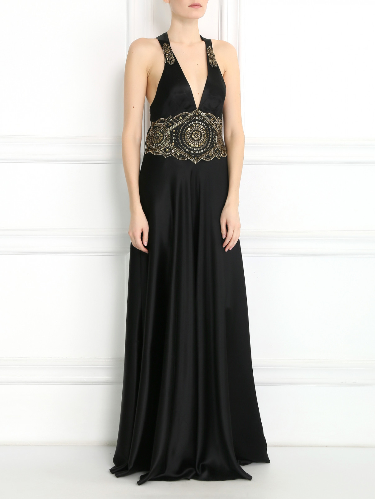 Платье из шелка декорированное бисером Jenny Packham  –  Модель Общий вид  – Цвет:  Черный