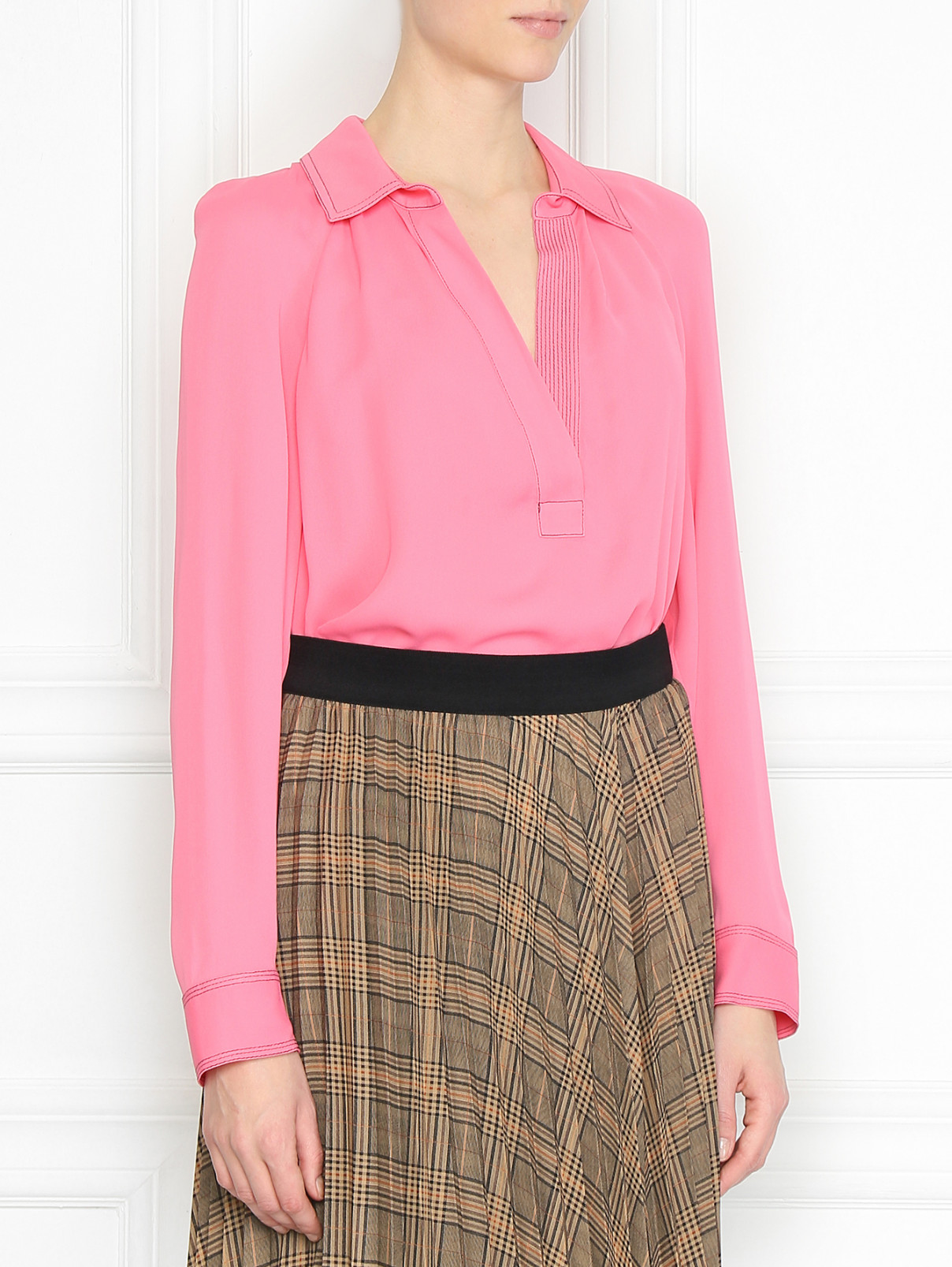 Блуза с контрастной отстрочкой By Malene Birger  –  МодельВерхНиз  – Цвет:  Розовый