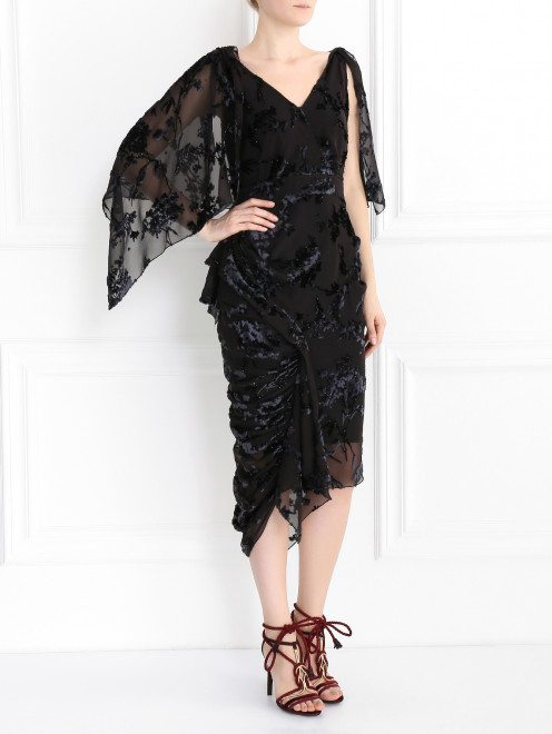 Платье с драпировкой  из шелка с объемным рисунком Zac Posen - Модель Общий вид