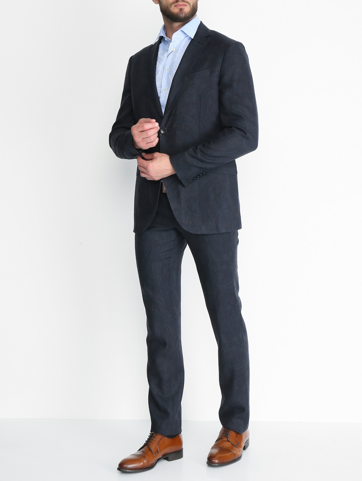 Пиджак из шерсти с узором Etro  –  МодельОбщийВид  – Цвет:  Синий