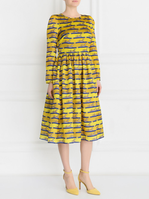 Платье-миди из шелка с узором Mary Katrantzou - Модель Общий вид