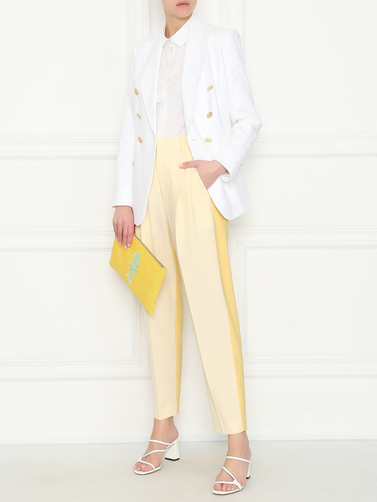 Укороченные брюки из смешанной шерсти с карманами Erika Cavallini  –  МодельОбщийВид  – Цвет:  Желтый