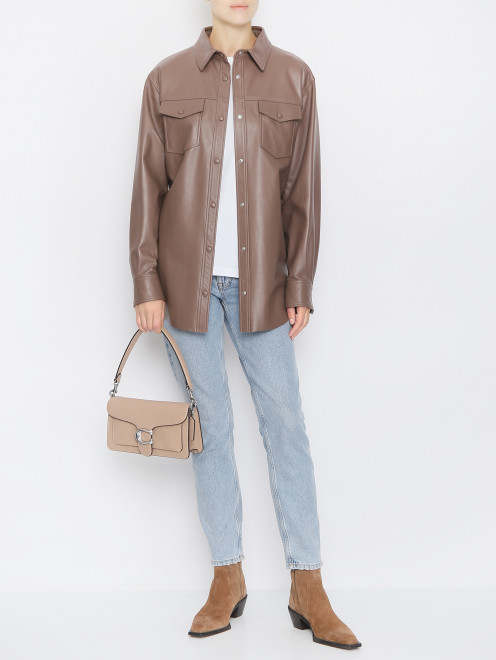 Куртка-рубашка из гладкой кожи с поясом  BLANCHA - МодельОбщийВид
