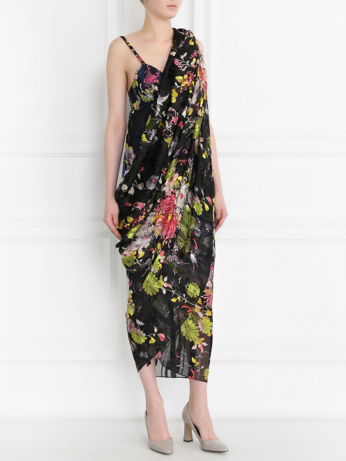 Платье -запах из шелка с цветочным принтом Jean Paul Gaultier - Модель Общий вид
