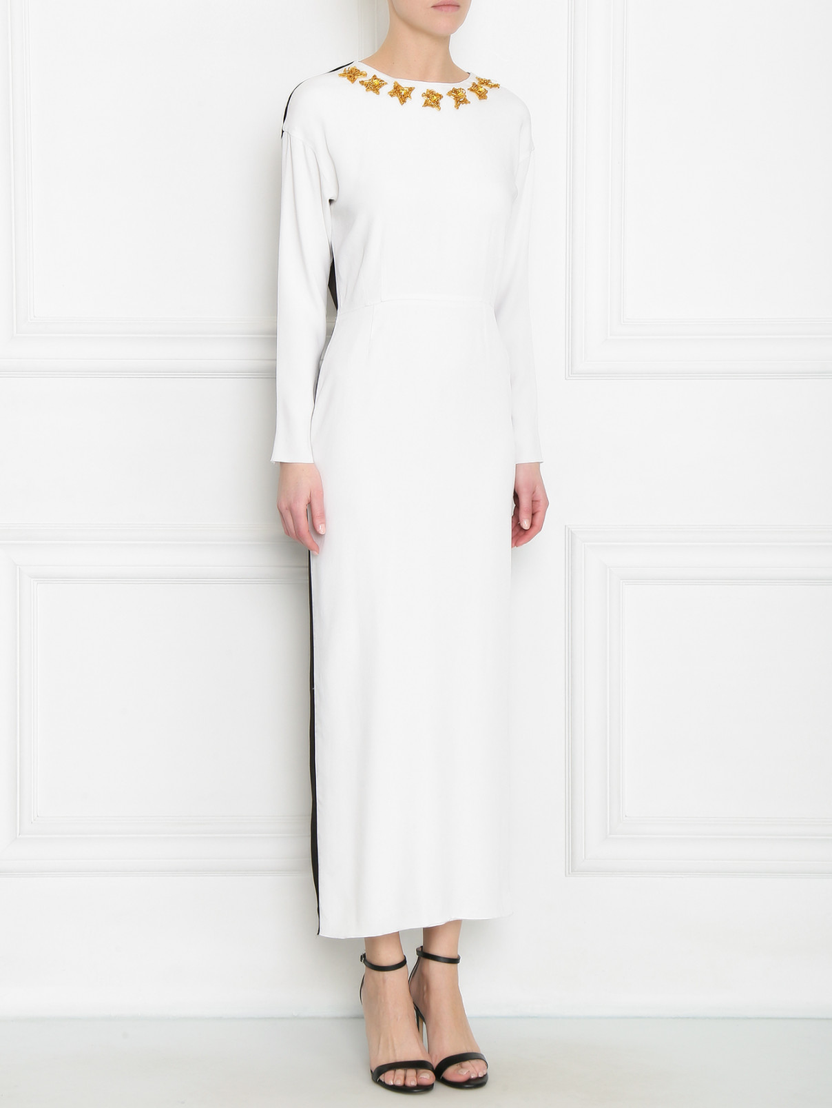 Платье-макси с вышивкой и открытой спиной Alexander Terekhov  –  Модель Верх-Низ  – Цвет:  Белый