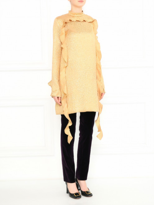Платье-мини из фактурного шелка с оборками Rochas - Модель Общий вид