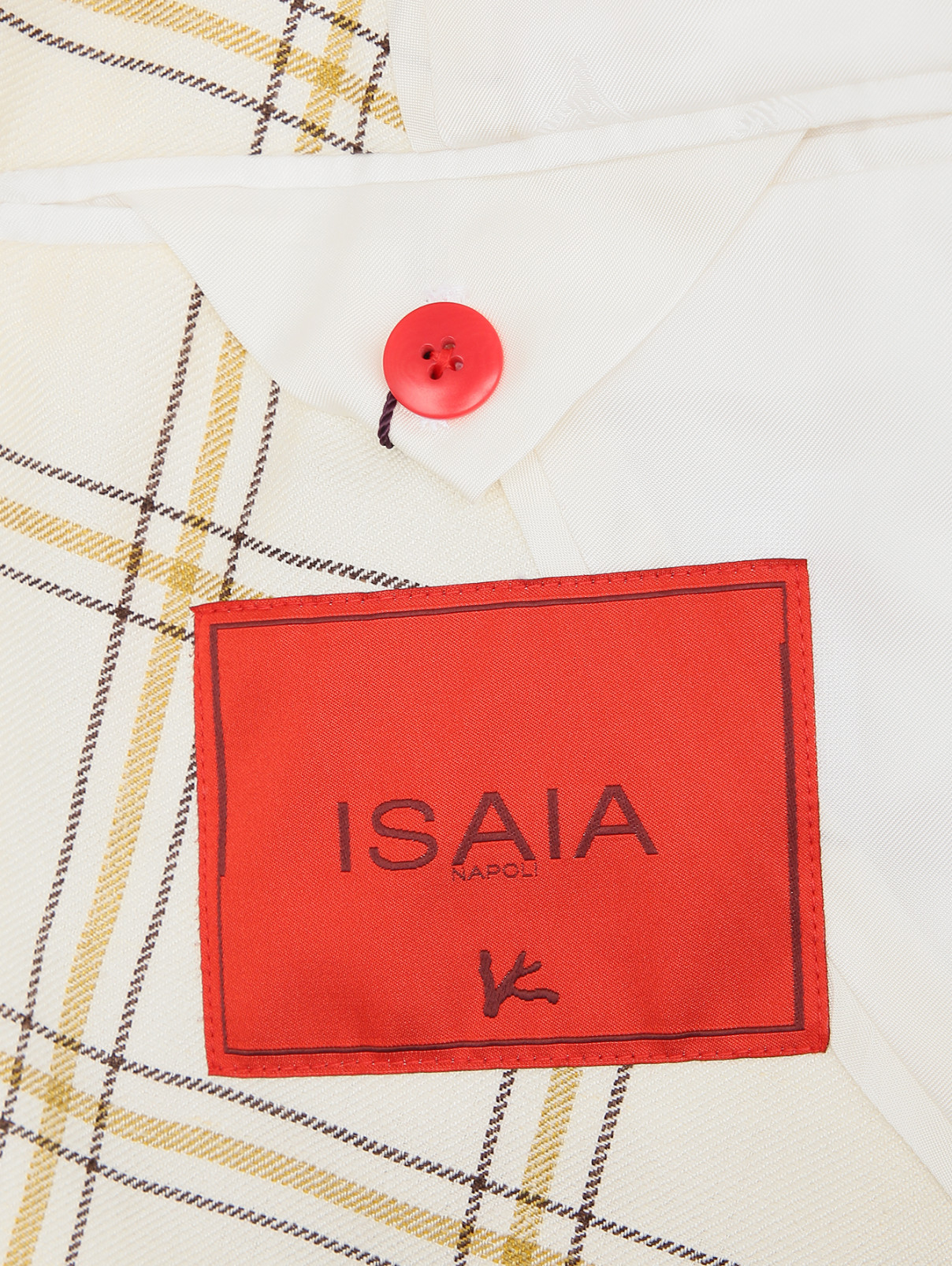 Двубортный пиджак из шерсти и шелка с узором "клетка" Isaia  –  Деталь2  – Цвет:  Бежевый