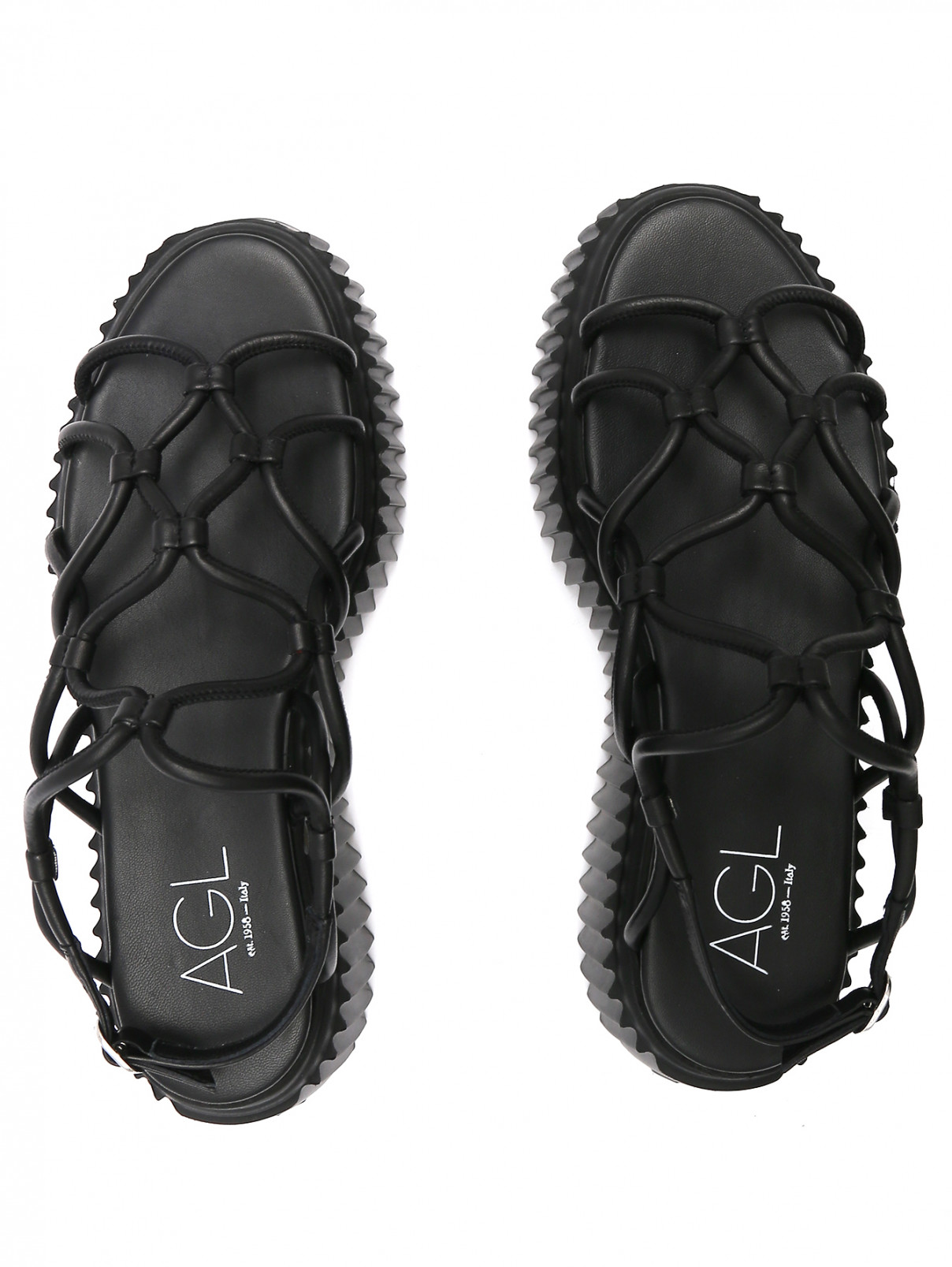 Плетеные сандалии из кожи на массивной подошве Attilio Giusti Leombruni  –  Обтравка3  – Цвет:  Черный