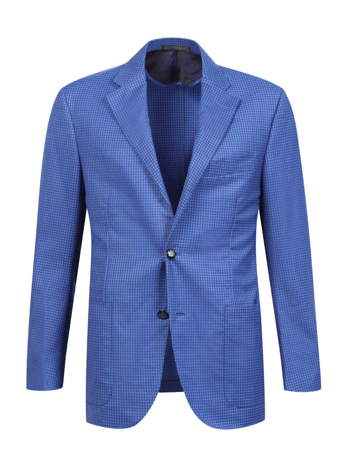 Пиджак из шерсти с узором "клетка" Corneliani  –  Общий вид  – Цвет:  Синий