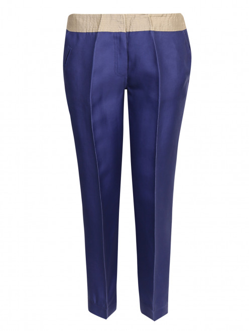 Укороченные брюки  из шелка с контрастным поясом  - Общий вид