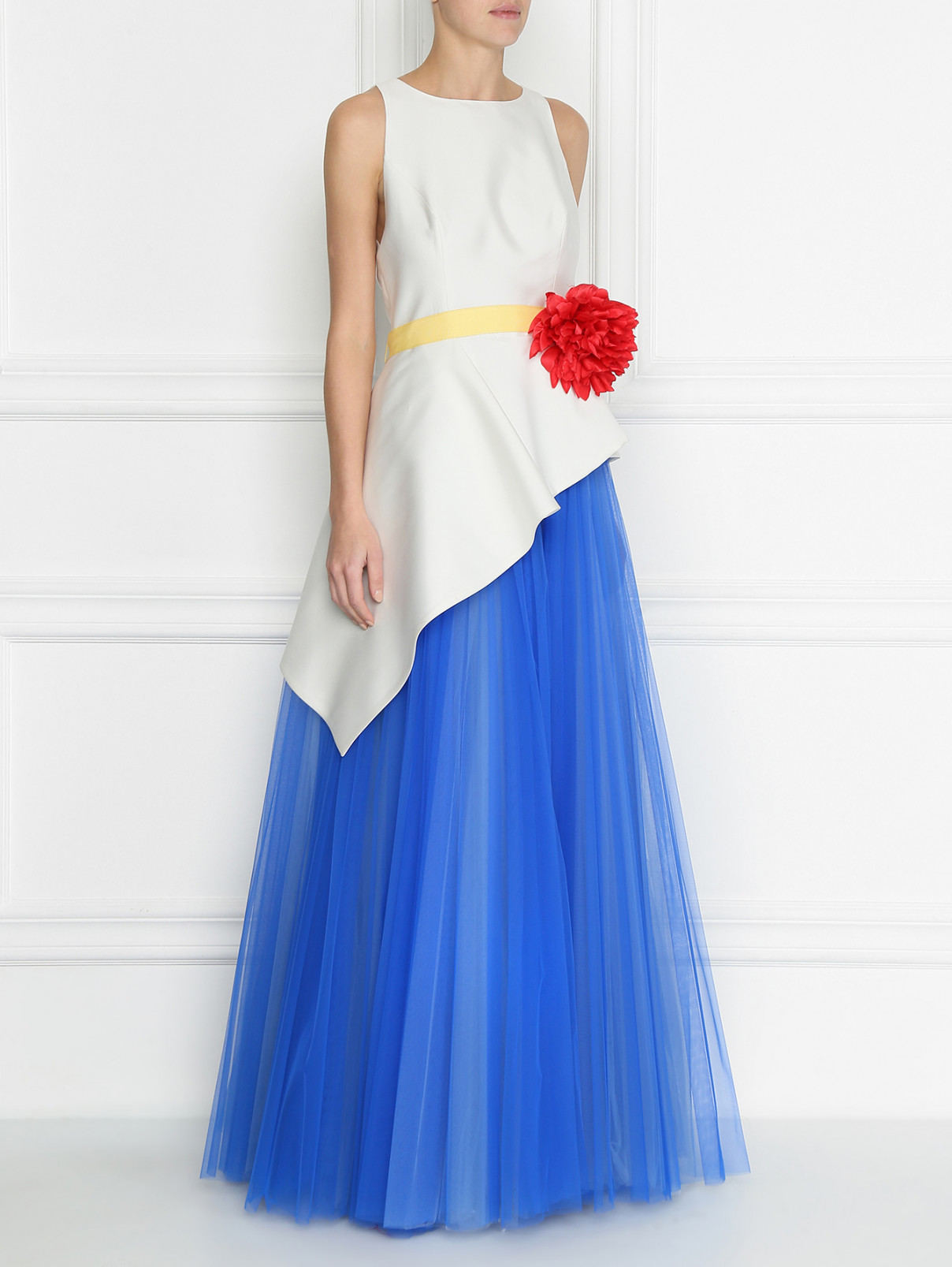 Платье-макси с  пышной юбкой из сетки Carolina Herrera  –  МодельВерхНиз  – Цвет:  Синий