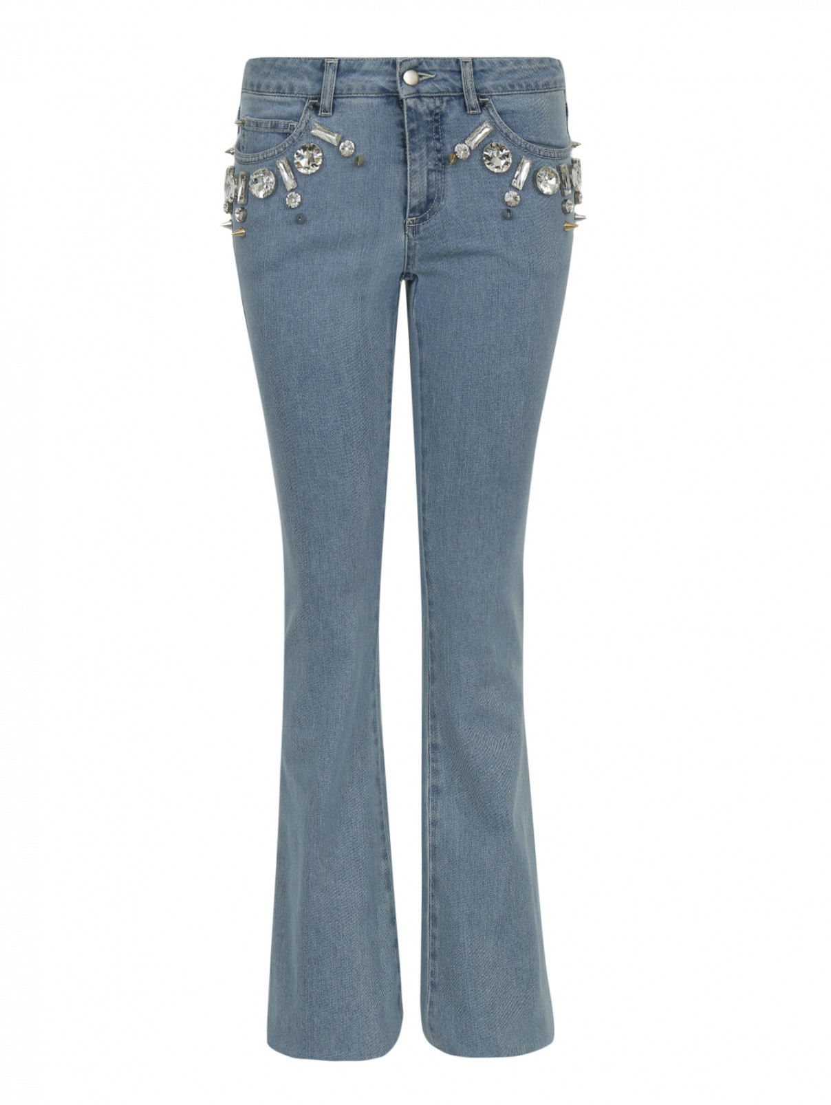 Расклешенные джинсы с декоративной отделкой из кристаллов Emanuel Ungaro  –  Общий вид  – Цвет:  Синий
