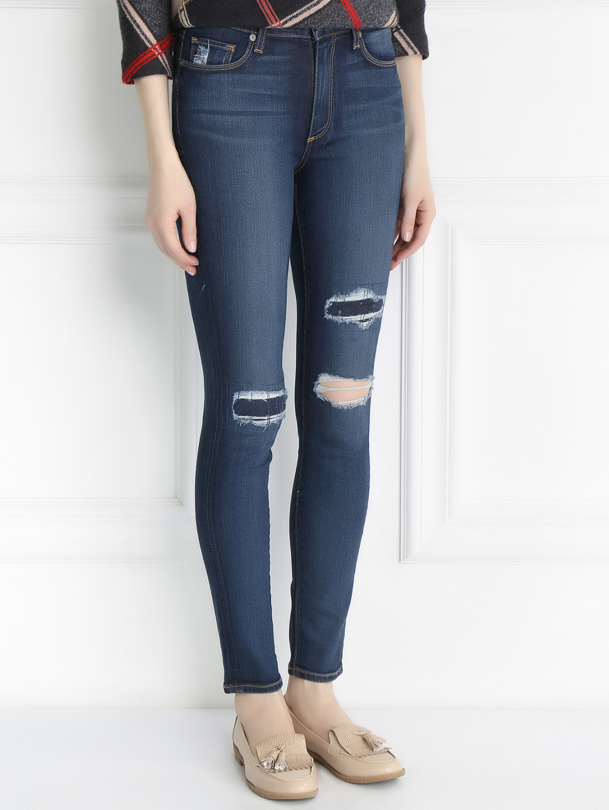 Узкие джинсы с потертостями Paige  –  Модель Верх-Низ  – Цвет:  Синий