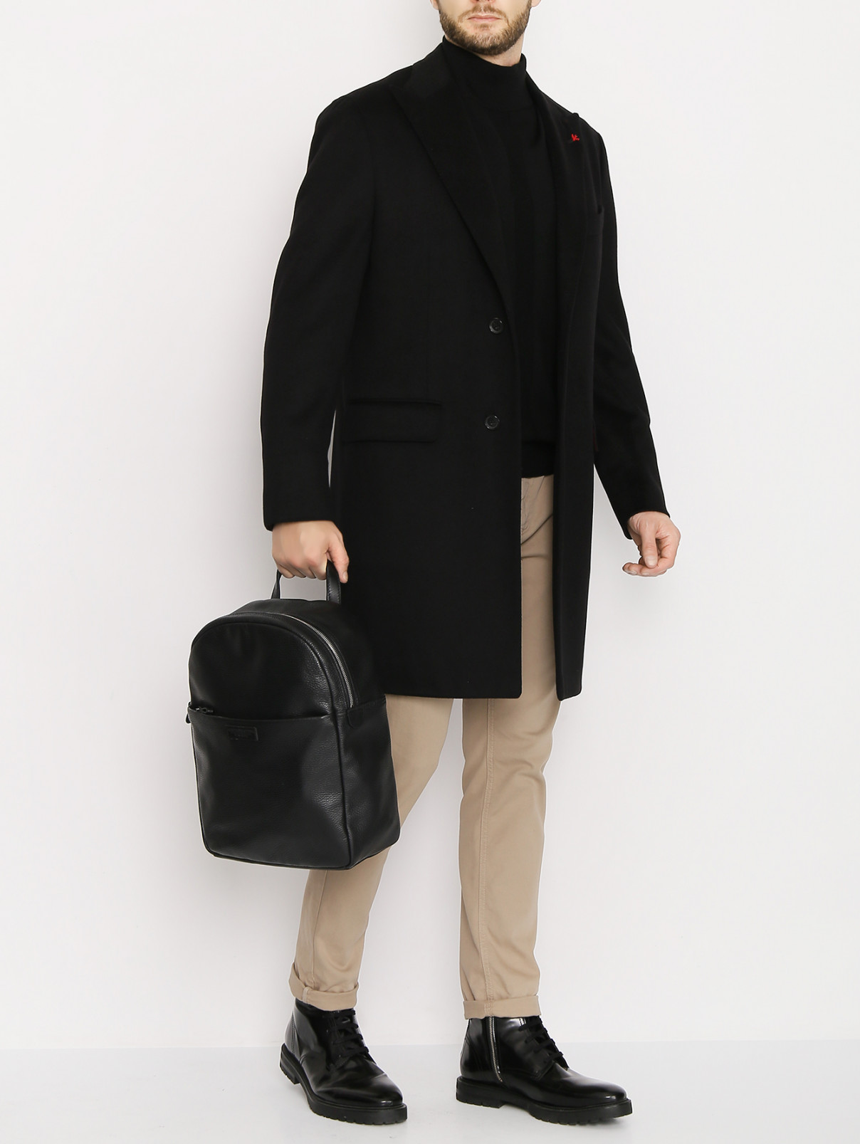 Пальто из шерсти с карманами Isaia  –  МодельОбщийВид  – Цвет:  Черный