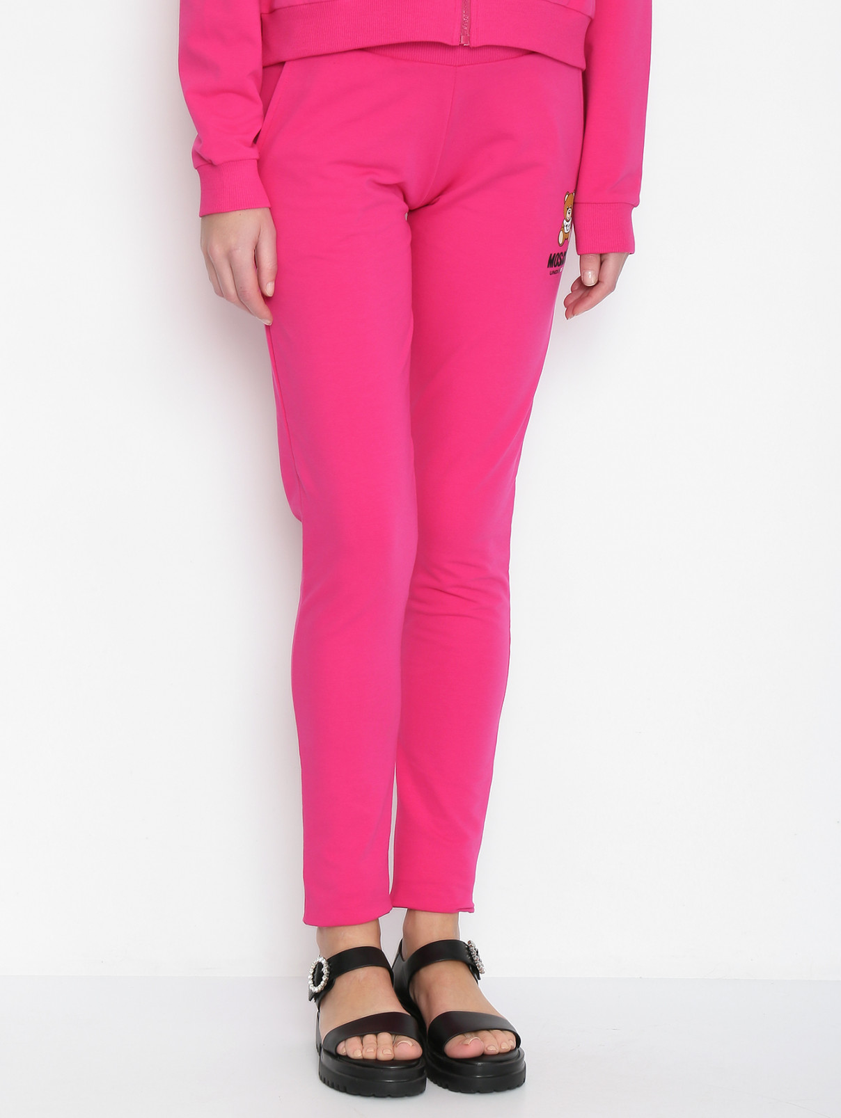 Брюки из хлопка на резинке с принтом Moschino Underwear  –  МодельВерхНиз  – Цвет:  Розовый
