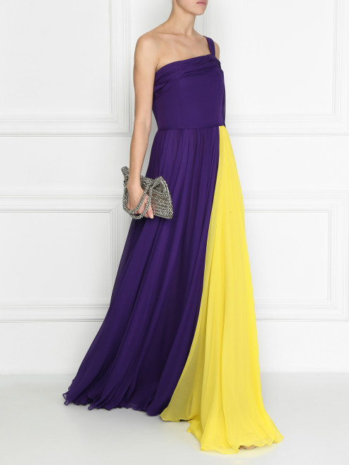 Платье ассиметричное из двухцветного шелка - МодельОбщийВид