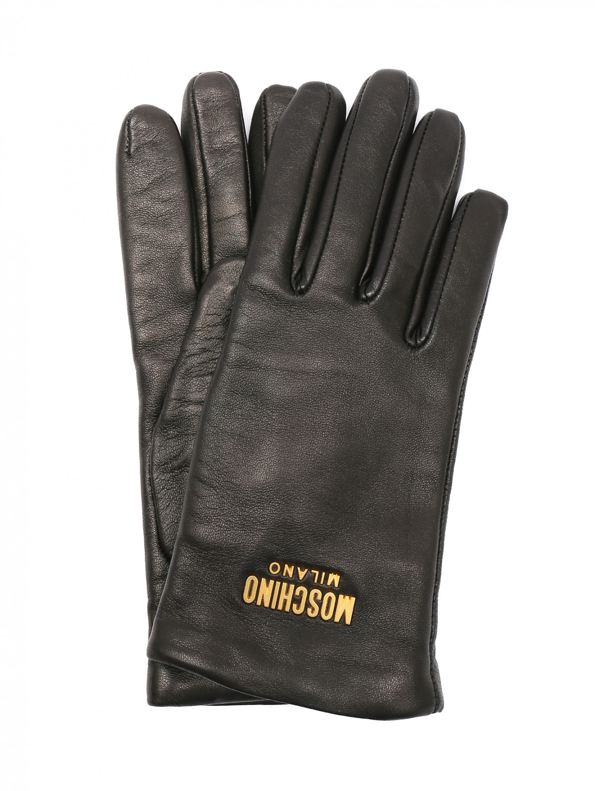 Перчатки из кожи с логотипом Moschino  –  Общий вид  – Цвет:  Черный