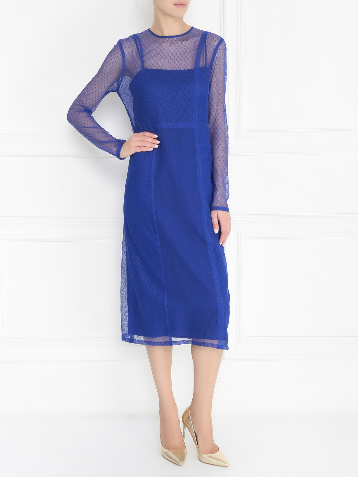 Платье-миди из хлопка DKNY  –  Модель Общий вид  – Цвет:  Синий